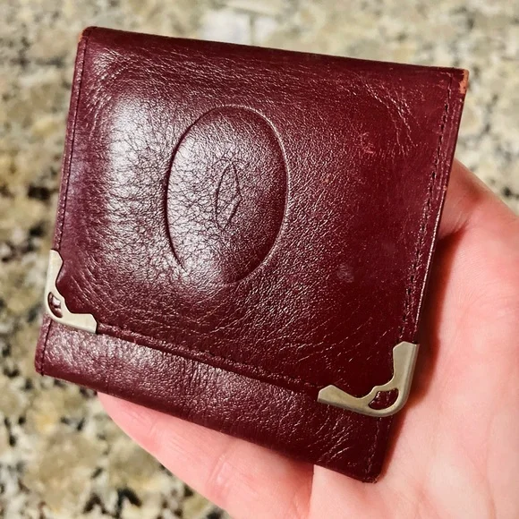 CARTIER Oxblood Red Leather Logo Small Wallet 💯 AUTHENTIC - Picture 3 of 13